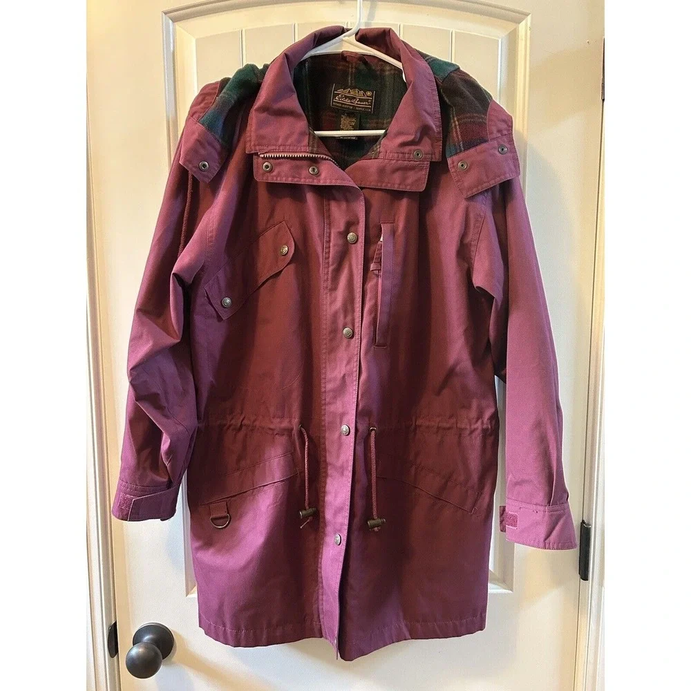 EDDIE BAUER WOMENS Purple Plum POLYESTER GORETEX ANORAK Plaid Lined JACKET SZ M